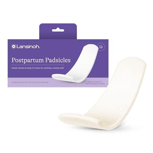 Lansinoh Postpartum Cooling Pads, Perineal Ice Packs, 12 Count, Witch Hazel Pads for Postpartum Care, Padsicles with Cooling and Comforting Aloe Vera