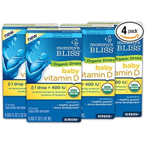 Mommy's Bliss Organic Baby Vitamin D Drops, Promotes Healthy Growth and Bone Development, Supports Immunity, Age Newborn+, 45 Servings, Pack of 4 - Pack of 4 (180 servings)