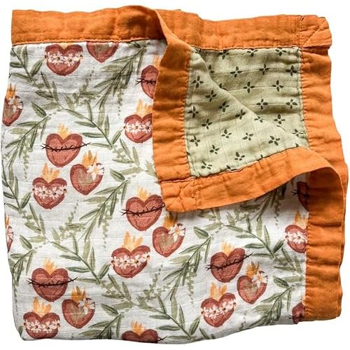 Holy Family Hearts Muslin Baby Blanket