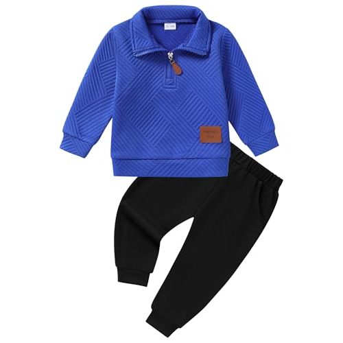 ZOEREA Toddler Baby Boy Clothes Outfits Long Sleeve Solid Sweatshirt and Pants 2 Piece Fall Winter Sweatsuit Set 1-5T