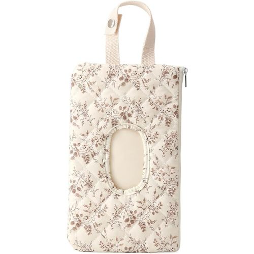 Portable Baby Wipes Case, Quilted Floral Baby Wipe Holder with Refillable Pouch Lanyard for Daily Travel and Casual