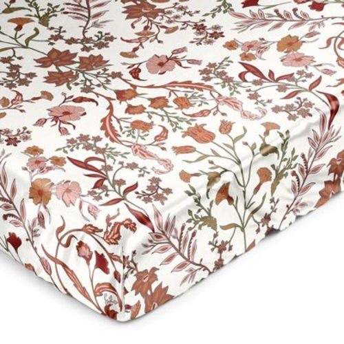 Sweet Jojo Designs Girl Satin Fitted Crib Sheet Boho Floral Wildflower Rust Orange and Ivory