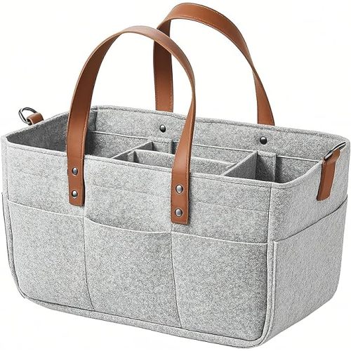 Nursery Storage Basket - Baby Diaper Caddy Organizer for Diaper Station, Newborn Essentials, Baby Shower Gifts and Registry Must-Haves for Boy or Girl (Grey)