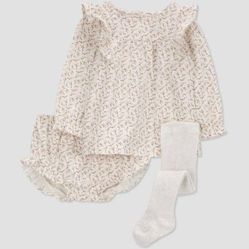 Carter's Just One You® Baby Girls' Floral Dress With Tights Top & Bottom Set - White/pink Newborn