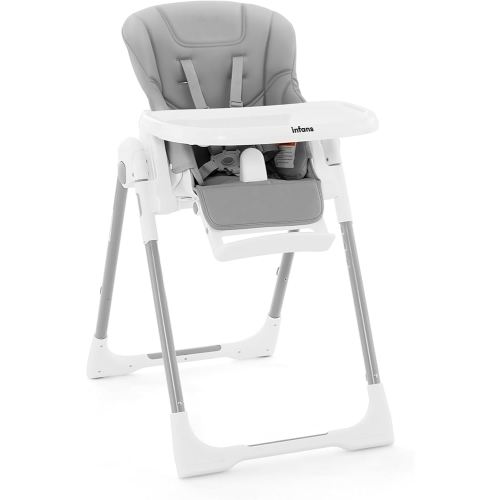 INFANS High Chair for Babies & Toddlers, Foldable Highchair with Multiple Adjustable Backrest Footrest Seat Height, Removable Tray, Detachable PU Leather Cushion, Built-in Rear Wheels (Light Grey)