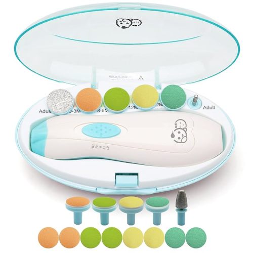 Royal Angels Baby Nail Trimmer 21 in 1, Safe Electric Baby Nail Buffer, Extra 13 Replacement Tools, Baby Nail Kit, Baby Nail Clippers, Newborn Toddler Toes and Fingernails, Trim and Polish (WhiteBlue) - Whiteblue