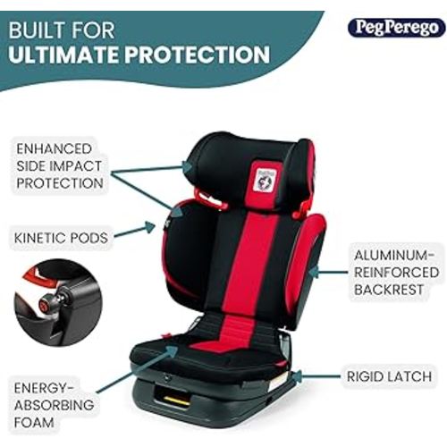 Peg Perego Viaggio Flex 120 Booster, 4D Total Adjust for Safety & Comfort, No Armrests, Compact Fold for Travel, 40-120 lbs, Made in Italy, John Deere (Black/Green)