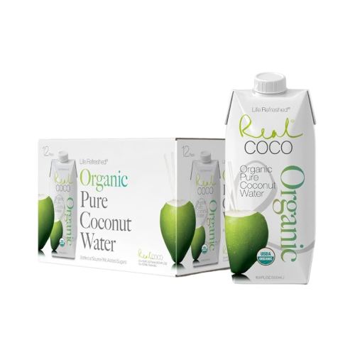 Real Coco Organic Pure Coconut Water 500mL, 100% USDA Organic Coconut Water, Packed with Electrolytes, Dairy/Soy Free, Vegan, Plant Based (12-pack, 500L)