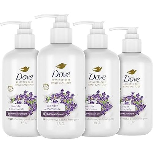 Dove Advanced Care Hand Sanitizer Lavender & Chamomile Pack of 4 for Soft, Smooth Skin, 99.99% Effective Against Many Germs, 8 oz