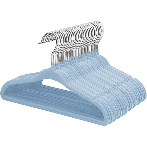 ManGotree Velvet Baby Clothes Hangers, Baby Toddler Kids Hangers with Swivel Hook, Notched Shoulder Design for Kids and Children Clothes (30 Pack, Blue)
