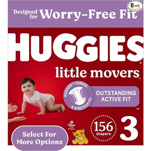 Huggies Size 3 Diapers, Little Movers Baby Diapers, Size 3 (16-28 lbs), 156 Count (6 packs of 26)