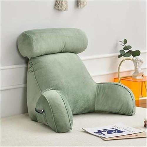 Ultra Soft Memory Foam Reading Pillow Office Sofa Bedside Back Cushion Bed Lumbar Support Cushions Backrest Backs Rest(Green)