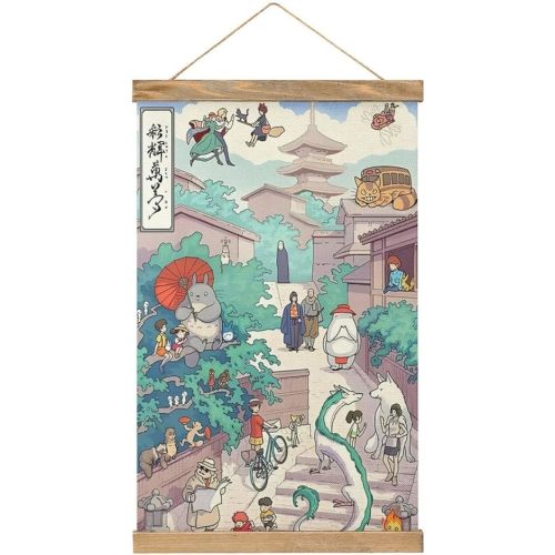 Generic Anime Poster Wall Wood Frame Canvas Poster Wall Art Bedroom Hanging Scroll Ornament Gift 13x20 in, style