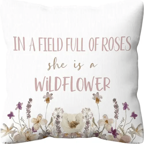 kdqua Baby Nursery Girls Room Pillow Covers 18x18, Motivational in a Field of Roses She is a Wildflower Throw Pillow Covers for Baby Girl Room Nursery Home Living Room Garden Decor