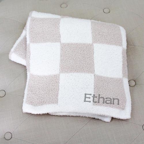 Personalized Baby Blanket, Checkered Blanket, Check Stroller Blanket, New Baby Gift, Baby Shower Present, Microfiber Throw