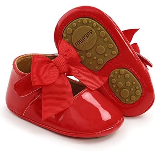 LAFEGEN Baby Girls Mary Jane Flats with Bownot Non Slip Soft Sole PU Leather Newborn Infant Toddler First Walker Cirb Dress Shoes