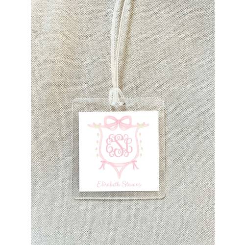 Personalized Monogram Crest Bag Tag, Laminated Square Girl Luggage Tag, Diaper Bag Tag