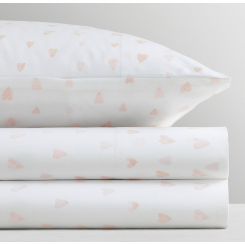 Watercolor Hearts Organic Percale Crib Fitted Sheet | RH Baby & Child