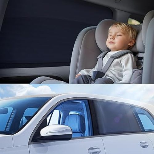 [2025 Upgraded] Car Window Shades for Baby[Ice Crystal Cooling Layer](2 Pack) UV-Blocker Cling Sun Shade 99% UV Protection Fit SUV/Sedan/Minivan | Roll Windows Down, Privacy Safe Small