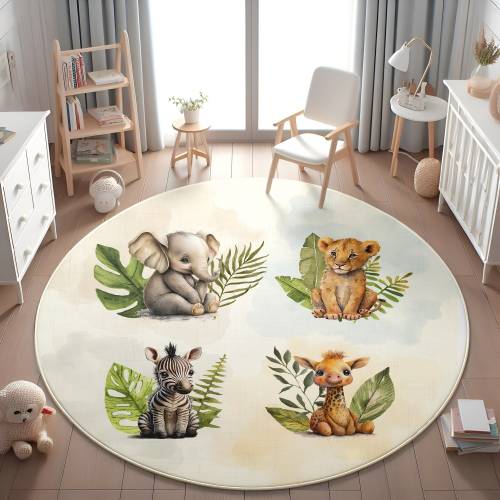 Safari Kids Carpet,Washable Kids Rug,Safari Animal Lion Giraffe Elephant Carpet,Toddler Rug,Area Rug,Non Slip Rug,Rectangle,PILLOW CASE GIFT