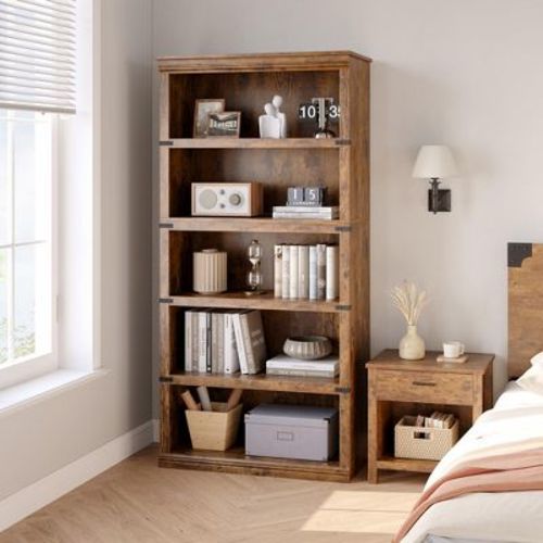 5 Tier Book Shelf Farmhouse Bookcase Open Storage Shelves 31.4" x 12.7" x 67.4" Book Case