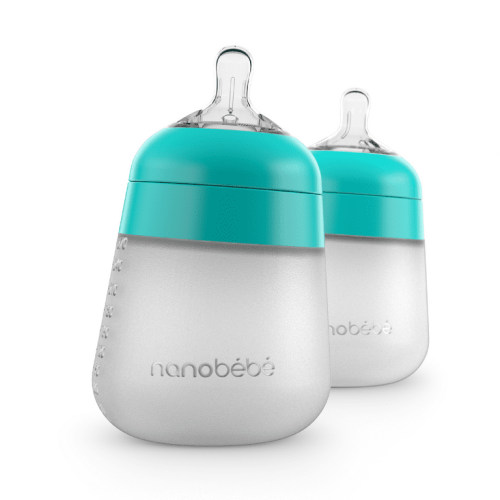 Nanobebe Anti-Colic Flexy Silicone Baby Bottles | Teal, 9 oz, 2 Pack