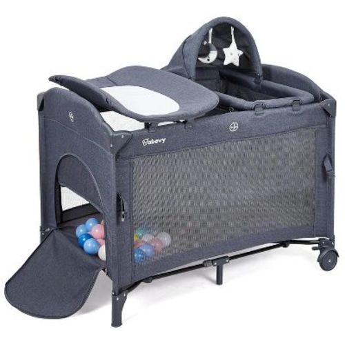 5-in-1 Pack and Play Bedside Sleeper with Bassinet & Diaper Changer, Portable Crib with Toy Arch | Nursery Center for Newborns to Toddlers