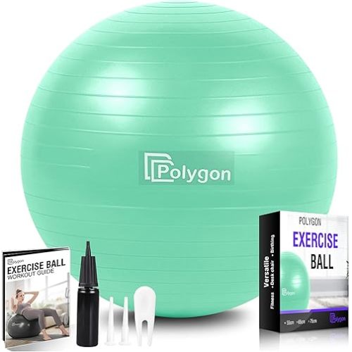 Polygon Exercise Ball, Professional Grade Anti-Burst Balance Ball for Yoga, Birthing, Stability, Core Exercise, Fitness, Workout Guide Included