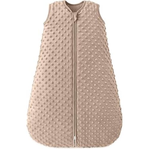 Fleece Baby Sleep Sack 0-6 Months 2.5 Tog with Plush Dots, Winter Baby Wearable Blanket for Infant Toddler Sleeping Sack 2-Way Zipper Warm Sleepsack, Coffee