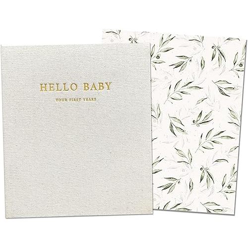 Peachly Unisex Baby Memory Book | Minimalist Baby First Year Keepsake for Milestones | Baby Books First Year Memory Book | Simple Baby Scrapbook for Boy Girl Milestones | Natural Linen - Olive