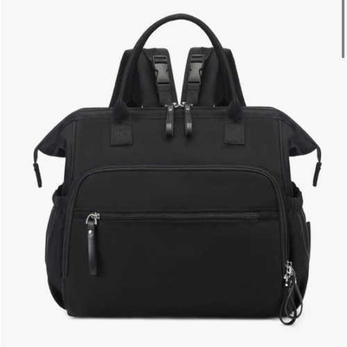 Convertible Diaper Bag Tote, Wide Open Top 14 Pockets Nappy Backpack with Stroller Buckle, Water-resistant (Black)