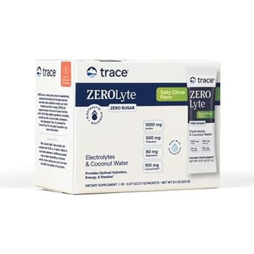 Trace Minerals ZeroLyte - Sodium & Electrolyte Replenishment - Energy & Hydration Support Drink Powder - Nerve & Muscle Function Support - Salty Citrus, 30 Packets (30 Servings)