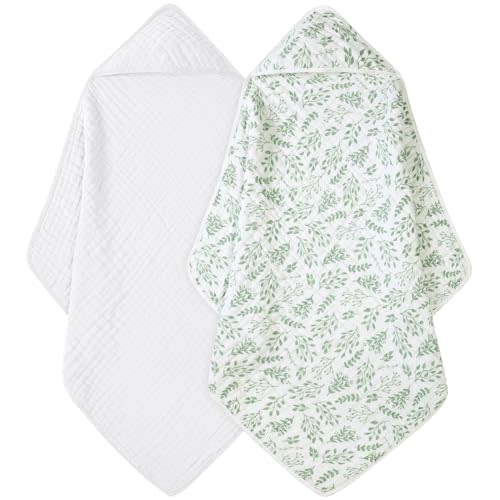 FIEMOL Baby Bath Towels, 100% Muslin Cotton Hooded Baby Towels for Newborn, Baby Towels with Hood for Infant Toddler and Kids, Large 32x32Inch, Soft and Absorbent