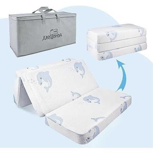 Trifold Pack and Play Mattress,38"x26" Pack N Play Mattresses Topper with Dual Sided Soft & Firm Memory Foam,Portable Baby Mattress for Pack N Play with Carry Bag Removeable Cover