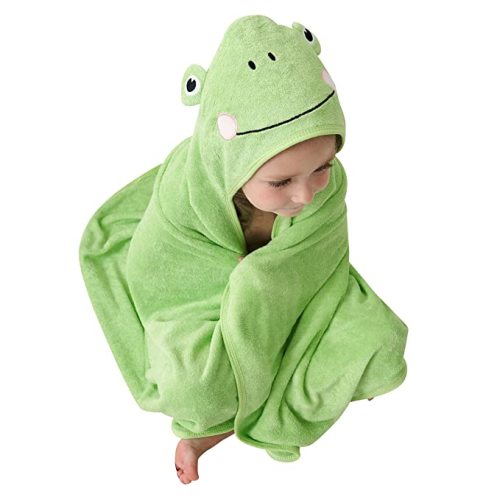 HIPHOP PANDA Hooded Towel - Rayon Made from Bamboo, Bath Towel with Bear Ears for Newborn, Babie, Toddler, Infant - Absorbent Large Baby Towel - Frog, 30 x 30 Inch - 30x30 Inch (Pack of 1)