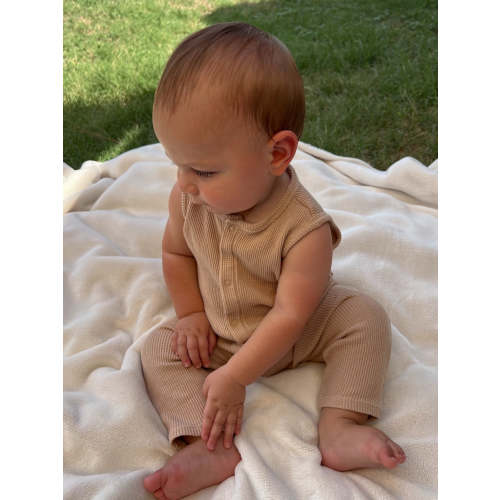 Organic Waffle Easy Romper, Tan