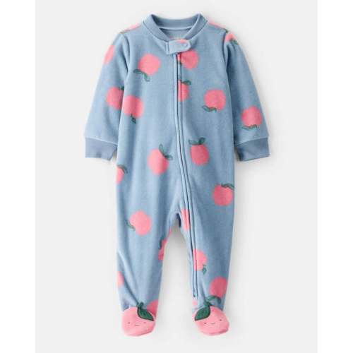 Baby Girl Apple Print Loose Fit Long-Sleeve Sleep & Play Pajamas - Blue | Carter's