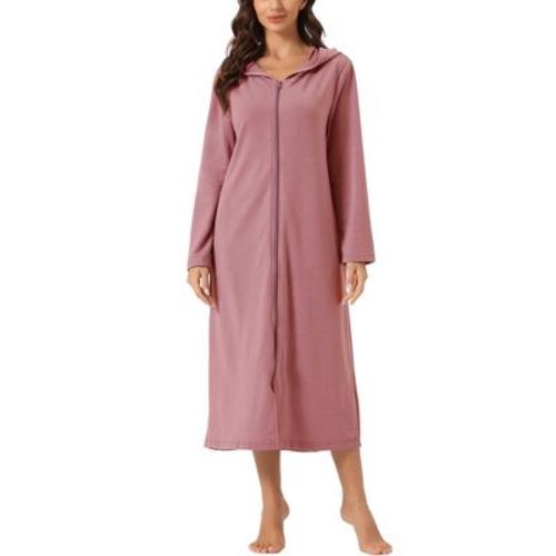 cheibear Women's Zip Up Sweatshirt Robe Hooded Long House Coat Bathrobe Fall Winter Deep Grey Small