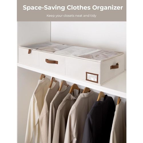 StorageWorks Underbed Storage Bins, Under Bed Storage Containers with Zippers, Closet Organizer for Clothes, Blankets, Ivory White, Jumbo, 2 Pack