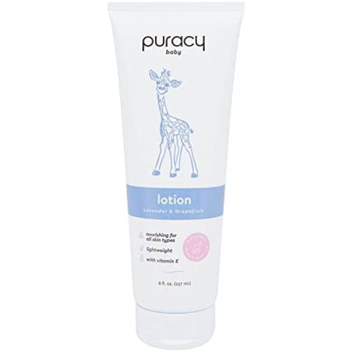 Puracy Organic Baby Lotion, Organic Eczema Moisturizer for Infants and Newborns, Natural Kids Body Lotion for Sensitive Skin, Gentle Calming Lavender & Grapefruit Essential Oils, 8 Ounce
