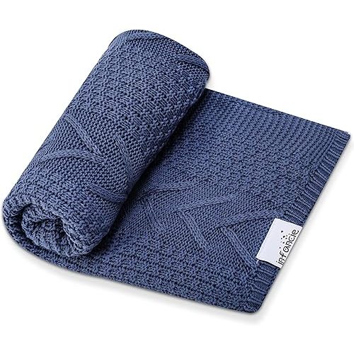 Ultra-Soft Organic Cotton Knit Baby Blanket 31.5 x 43.3 inches - Ideal Swaddle Blanket for Soothing Newborns, Breathable & Gentle, Perfect for Boys & Girls, (Blue)