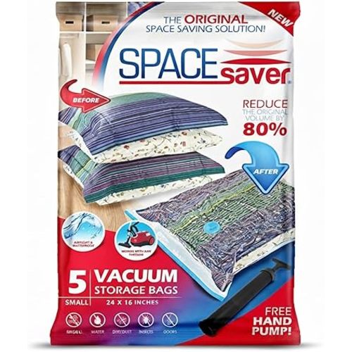 5 Pack Small Vacuum Storage Bags for Comforters, Blankets & Clothes – Vacuum Sealed Compression Bags with Hand Pump – Space Saver Storage Bags for Bedding, Moving, Travel & Organization