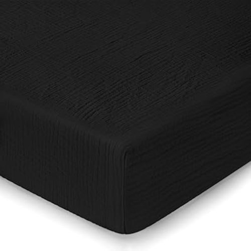 Pro Goleem Muslin Crib Sheets for Boys and Girls, Soft Breathable Neutral Fitted Cotton Baby Bed Sheets for Standard Crib Mattress & Toddler Mattress (52"x28"), 1 Pack (Black)
