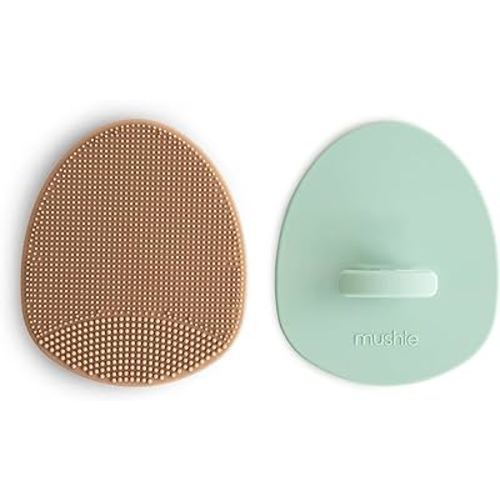 mushie Baby Bath Cradle Cap Brush | Soft Silicone Bristles for Dry Skin, Eczema, & Cradle Cap Treatment | 2-Pack (Natural/Cambridge Blue)