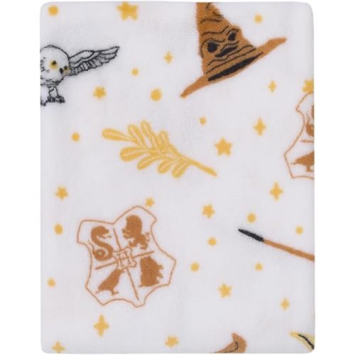 Warner Brothers Harry Potter White, Gold, and Tan Super Soft Plush Baby Blanket