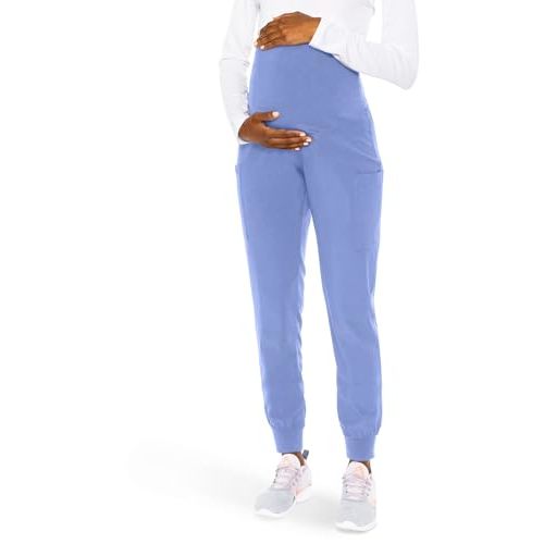 Med Couture Maternity Jogger Scrub Pants for Women, High Rise Waist, 4 Pockets with Soft Knit Waistband - MC029