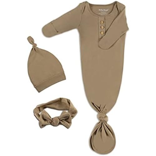 Newborn Baby Knotted Gown, Super Soft Silky Infant Sleeper, Baby Girl Sleep Gown with Mittens, Bow, and Hat Set