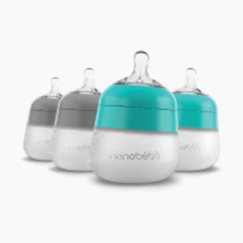 Nanobebe Flexy Silicone Baby Bottle - Teal & Gray, 5 Oz, 4