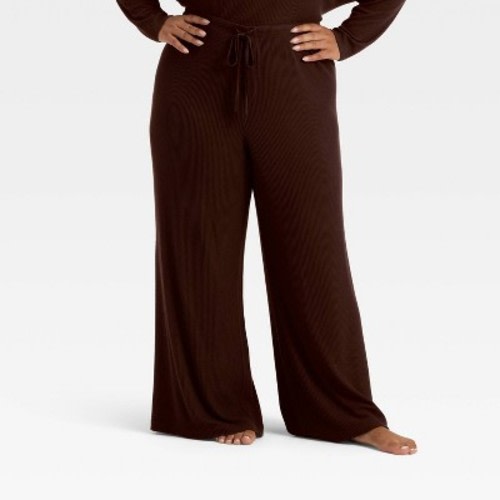 Women's Cozy Ribbed Wide Leg Pants - Auden™ Brown L