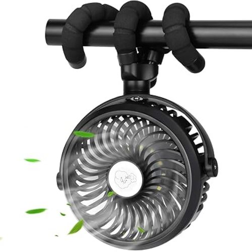 Stroller Fan Mini Portable Fan USB Personal Fan Long Working Handheld Fan 12pcs LED Camping Fan Batterry Operated Fan Clip on Fan for Stroller Travel (Black)